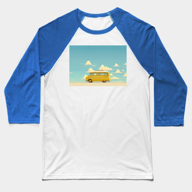 Yellow Camper Van Baseball T-Shirt by Buff Geeks Art